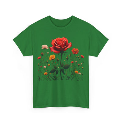 Wildflowers and a Red Rose, Graphic T-Shirts for Women, Floral Shirt, Womens Short Sleeve, Ladies Graphic Tees #5007TTS