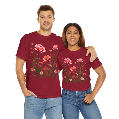 Wildflowers and Pink Roses, Graphic T-Shirts for Women, Floral Shirt, Womens Short Sleeve, Ladies Graphic Tees #5022TTS