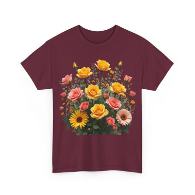 Wildflowers and Pink & Yellow Roses, Graphic T-Shirts for Women, Floral Shirt, Womens Short Sleeve, Ladies Graphic Tees #5141TTS