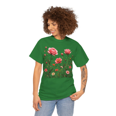 Wildflowers and Pink Roses, Graphic T-Shirts for Women, Floral Shirt, Womens Short Sleeve, Ladies Graphic Tees #5022TTS