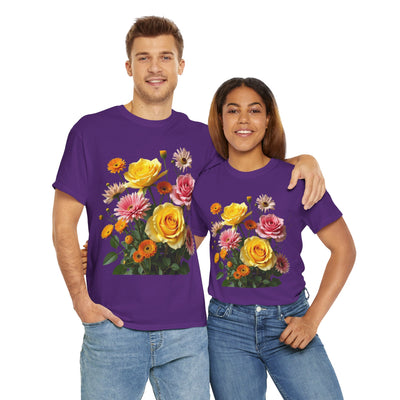 Wildflowers and Pink & Yellow Roses, Graphic T-Shirts for Women, Floral Shirt, Womens Short Sleeve, Ladies Graphic Tees #5148TTS