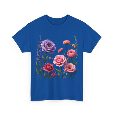 Wildflowers and Pink/Violet Roses, Graphic T-Shirts for Women, Floral Shirt, Womens Short Sleeve, Ladies Graphic Tees #5100TTS