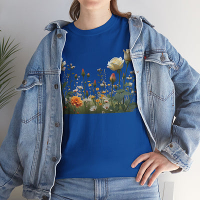 Wildflowers and White Roses, Graphic T-Shirts for Women, Floral Shirt, Womens Short Sleeve, Ladies Graphic Tees #5039TTS