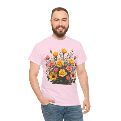 Wildflowers and Pink & Yellow Roses, Graphic T-Shirts for Women, Floral Shirt, Womens Short Sleeve, Ladies Graphic Tees #5141TTS