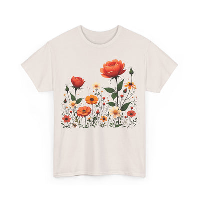 Wildflowers and Orange Roses, Graphic T-Shirts for Women, Floral Shirt, Womens Short Sleeve, Ladies Graphic Tees #5043TTS