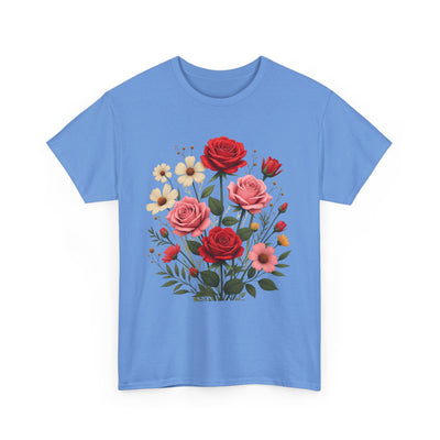 Wildflowers and Pink & Red Roses, Graphic T-Shirts for Women, Floral Shirt, Womens Short Sleeve, Ladies Graphic Tees #5134TTS