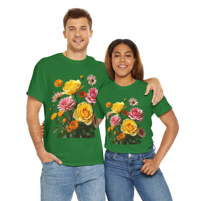 Wildflowers and Pink & Yellow Roses, Graphic T-Shirts for Women, Floral Shirt, Womens Short Sleeve, Ladies Graphic Tees #5148TTS