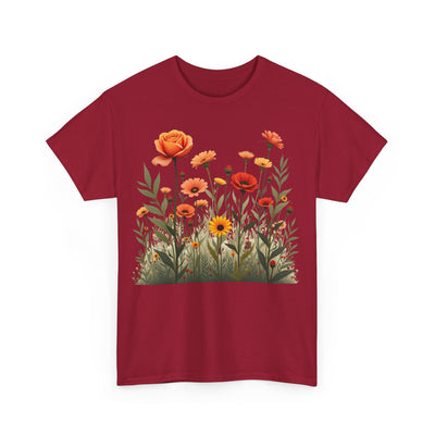 Wildflowers and Orange Roses, Graphic T-Shirts for Women, Floral Shirt, Womens Short Sleeve, Ladies Graphic Tees #5045TTS