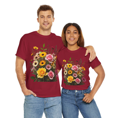 Wildflowers and Pink & Yellow Roses, Graphic T-Shirts for Women, Floral Shirt, Womens Short Sleeve, Ladies Graphic Tees #5150TTS
