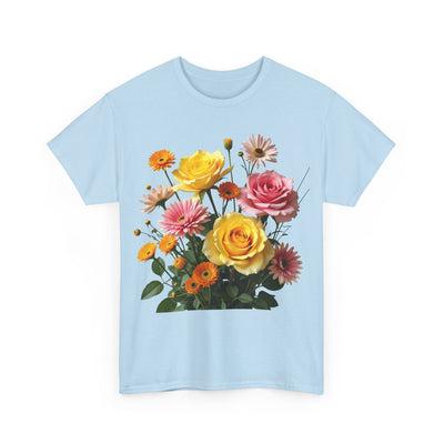 Wildflowers and Pink & Yellow Roses, Graphic T-Shirts for Women, Floral Shirt, Womens Short Sleeve, Ladies Graphic Tees #5148TTS