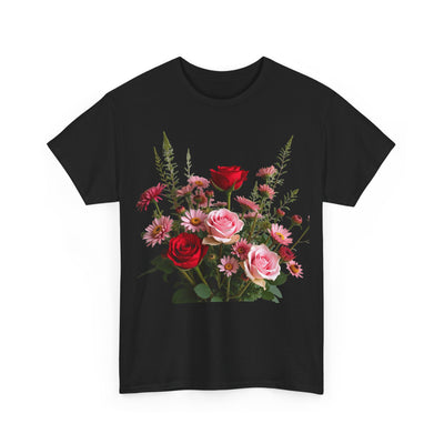 Wildflowers and Red & Pink Roses, Graphic T-Shirts for Women, Floral Shirt, Womens Short Sleeve, Ladies Graphic Tees #5132TTS