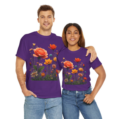 Wildflowers and Orange Roses, Graphic T-Shirts for Women, Floral Shirt, Womens Short Sleeve, Ladies Graphic Tees #5044TTS