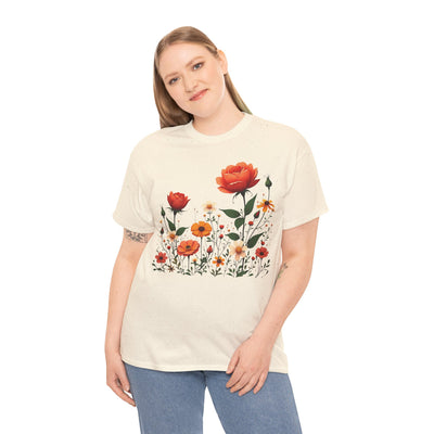 Wildflowers and Orange Roses, Graphic T-Shirts for Women, Floral Shirt, Womens Short Sleeve, Ladies Graphic Tees #5043TTS