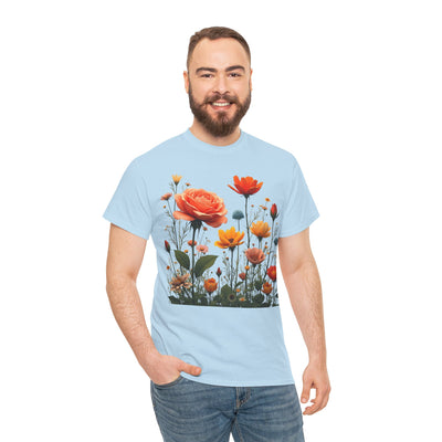 Wildflowers and Orange Roses, Graphic T-Shirts for Women, Floral Shirt, Womens Short Sleeve, Ladies Graphic Tees #5044TTS