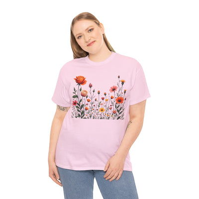Wildflowers and Orange Roses, Graphic T-Shirts for Women, Floral Shirt, Womens Short Sleeve, Ladies Graphic Tees #5042TTS