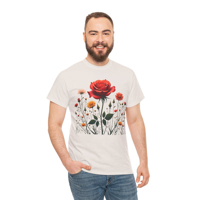 Wildflowers and a Red Rose, Graphic T-Shirts for Women, Floral Shirt, Womens Short Sleeve, Ladies Graphic Tees #5007TTS