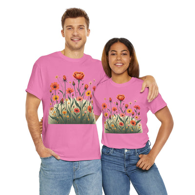 Wildflowers and Orange Roses, Graphic T-Shirts for Women, Floral Shirt, Womens Short Sleeve, Ladies Graphic Tees #5047TTS