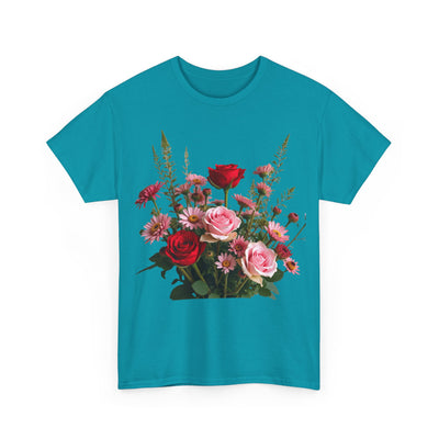 Wildflowers and Red & Pink Roses, Graphic T-Shirts for Women, Floral Shirt, Womens Short Sleeve, Ladies Graphic Tees #5132TTS