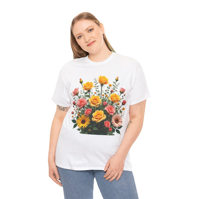 Wildflowers and Pink & Yellow Roses, Graphic T-Shirts for Women, Floral Shirt, Womens Short Sleeve, Ladies Graphic Tees #5141TTS