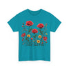 Wildflowers and Red Roses, Graphic T-Shirts for Women, Floral Shirt, Womens Short Sleeve, Ladies Graphic Tees #5034TTS