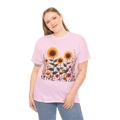 Sunflowers & Wildflowers, Graphic T-Shirts for Women, Floral Shirt, Womens Short Sleeve, Ladies Graphic Tees #5154TTS