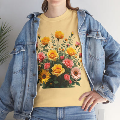 Wildflowers and Pink & Yellow Roses, Graphic T-Shirts for Women, Floral Shirt, Womens Short Sleeve, Ladies Graphic Tees #5141TTS