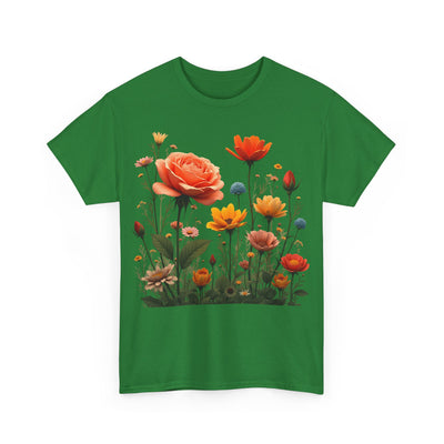 Wildflowers and Orange Roses, Graphic T-Shirts for Women, Floral Shirt, Womens Short Sleeve, Ladies Graphic Tees #5044TTS