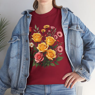 Wildflowers and Pink & Yellow Roses, Graphic T-Shirts for Women, Floral Shirt, Womens Short Sleeve, Ladies Graphic Tees #5137TTS