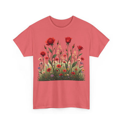 Wildflowers and Red Roses, Graphic T-Shirts for Women, Floral Shirt, Womens Short Sleeve, Ladies Graphic Tees #5032TTS