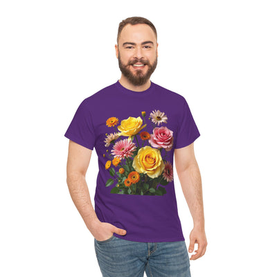 Wildflowers and Pink & Yellow Roses, Graphic T-Shirts for Women, Floral Shirt, Womens Short Sleeve, Ladies Graphic Tees #5148TTS