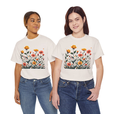 Wildflowers and Yellow Roses, Graphic T-Shirts for Women, Floral Shirt, Womens Short Sleeve, Ladies Graphic Tees #5026TTS