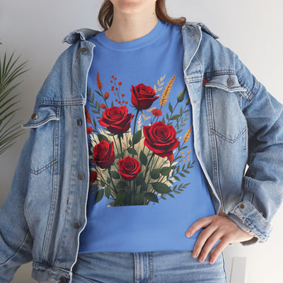 Wildflowers and Red Roses, Graphic T-Shirts for Women, Floral Shirt, Womens Short Sleeve, Ladies Graphic Tees #5129TTS