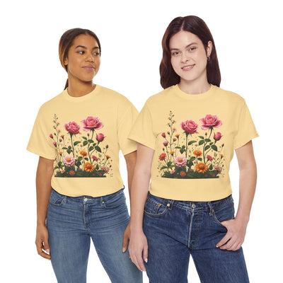 Wildflowers and Pink Roses, Graphic T-Shirts for Women, Floral Shirt, Womens Short Sleeve, Ladies Graphic Tees #5013TTS