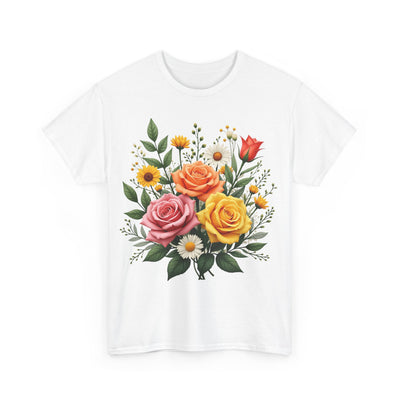 Wildflowers and Pink & Yellow Roses, Graphic T-Shirts for Women, Floral Shirt, Womens Short Sleeve, Ladies Graphic Tees #5144TTS