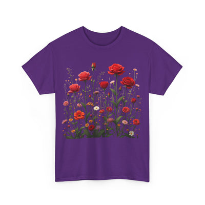 Wildflowers and Red Roses, Graphic T-Shirts for Women, Floral Shirt, Womens Short Sleeve, Ladies Graphic Tees #5035TTS
