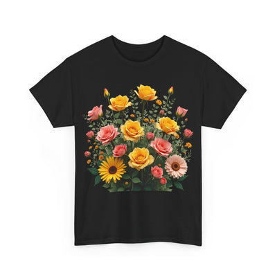 Wildflowers and Pink & Yellow Roses, Graphic T-Shirts for Women, Floral Shirt, Womens Short Sleeve, Ladies Graphic Tees #5141TTS