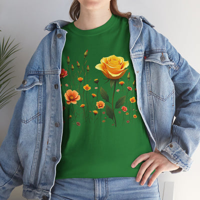 Wildflowers and a Yellow Rose, Graphic T-Shirts for Women, Floral Shirt, Womens Short Sleeve, Ladies Graphic Tees #5010TTS