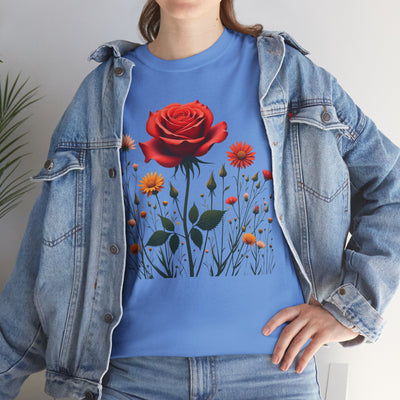 Wildflowers and a Red Rose, Graphic T-Shirts for Women, Floral Shirt, Womens Short Sleeve, Ladies Graphic Tees #5007TTS