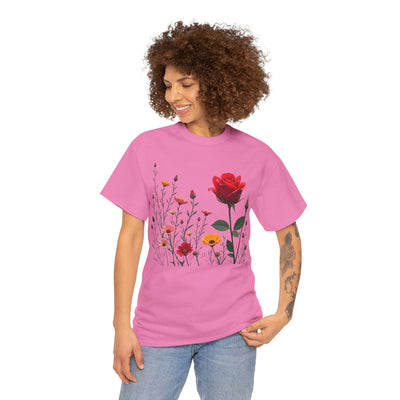 Wildflowers and a Red Rose, Graphic T-Shirts for Women, Floral Shirt, Womens Short Sleeve, Ladies Graphic Tees #5006TTS