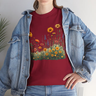 Wildflowers and Yellow Roses, Graphic T-Shirts for Women, Floral Shirt, Womens Short Sleeve, Ladies Graphic Tees #5028TTS