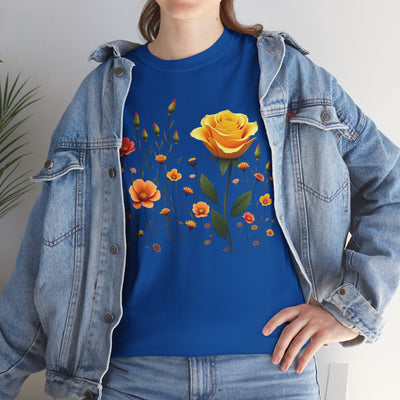 Wildflowers and a Yellow Rose, Graphic T-Shirts for Women, Floral Shirt, Womens Short Sleeve, Ladies Graphic Tees #5010TTS