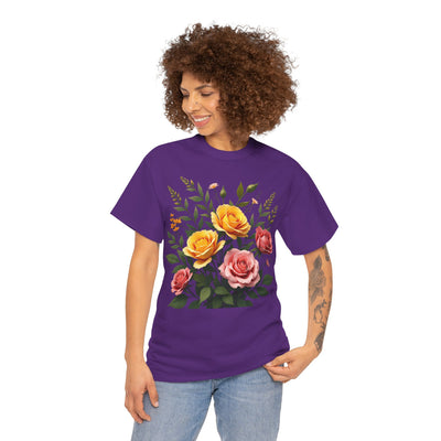 Wildflowers and Pink & Yellow Roses, Graphic T-Shirts for Women, Floral Shirt, Womens Short Sleeve, Ladies Graphic Tees #5149TTS