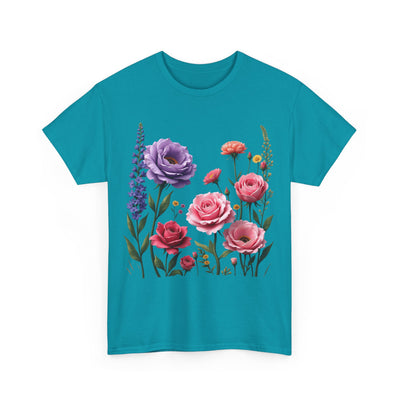 Wildflowers and Pink/Violet Roses, Graphic T-Shirts for Women, Floral Shirt, Womens Short Sleeve, Ladies Graphic Tees #5100TTS
