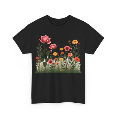 Wildflowers and Pink Roses, Graphic T-Shirts for Women, Floral Shirt, Womens Short Sleeve, Ladies Graphic Tees #5020TTS