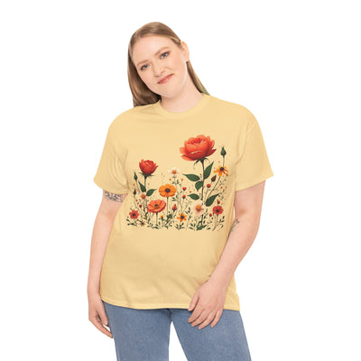 Wildflowers and Orange Roses, Graphic T-Shirts for Women, Floral Shirt, Womens Short Sleeve, Ladies Graphic Tees #5043TTS