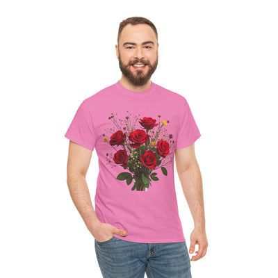 Wildflowers and Red Roses, Graphic T-Shirts for Women, Floral Shirt, Womens Short Sleeve, Ladies Graphic Tees #5131TTS