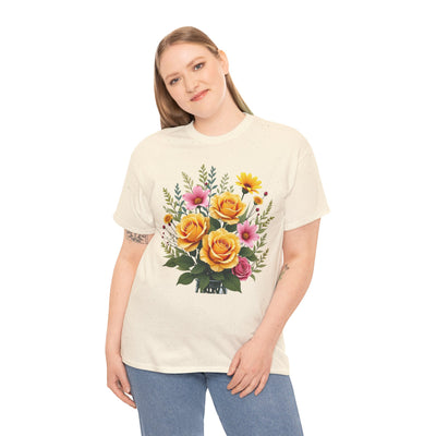 Wildflowers and Yellow Roses, Graphic T-Shirts for Women, Floral Shirt, Womens Short Sleeve, Ladies Graphic Tees #5135TTS