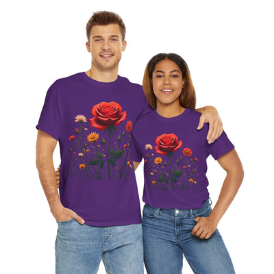 Wildflowers and a Red Rose, Graphic T-Shirts for Women, Floral Shirt, Womens Short Sleeve, Ladies Graphic Tees #5007TTS