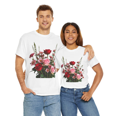Wildflowers and Red & Pink Roses, Graphic T-Shirts for Women, Floral Shirt, Womens Short Sleeve, Ladies Graphic Tees #5132TTS