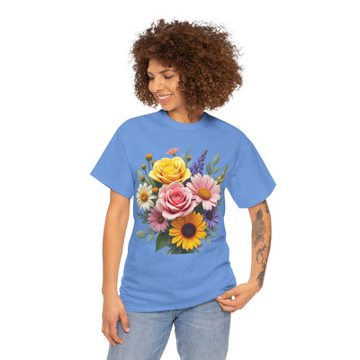 Wildflowers and Pink & Yellow Roses, Graphic T-Shirts for Women, Floral Shirt, Womens Short Sleeve, Ladies Graphic Tees #5145TTS